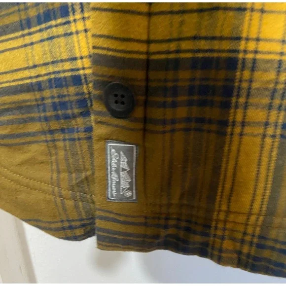 Eddie Bauer Men's Flannel Fleece Lined Shirt Jacket Yellow Plaid Outerwear Sz S - Picture 9 of 15